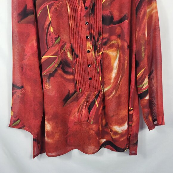 Chico's Additions Blouse Women's Size Large Red & Black Abstract Design - Picture 6 of 11